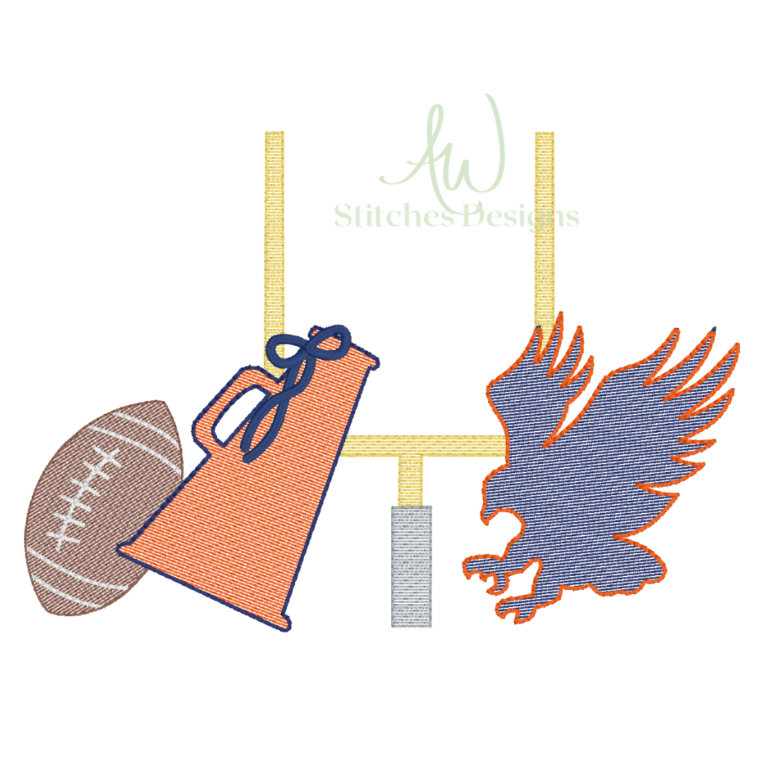 Eagle Football with bow Game Day Football sketch stitch machine embroidery design file