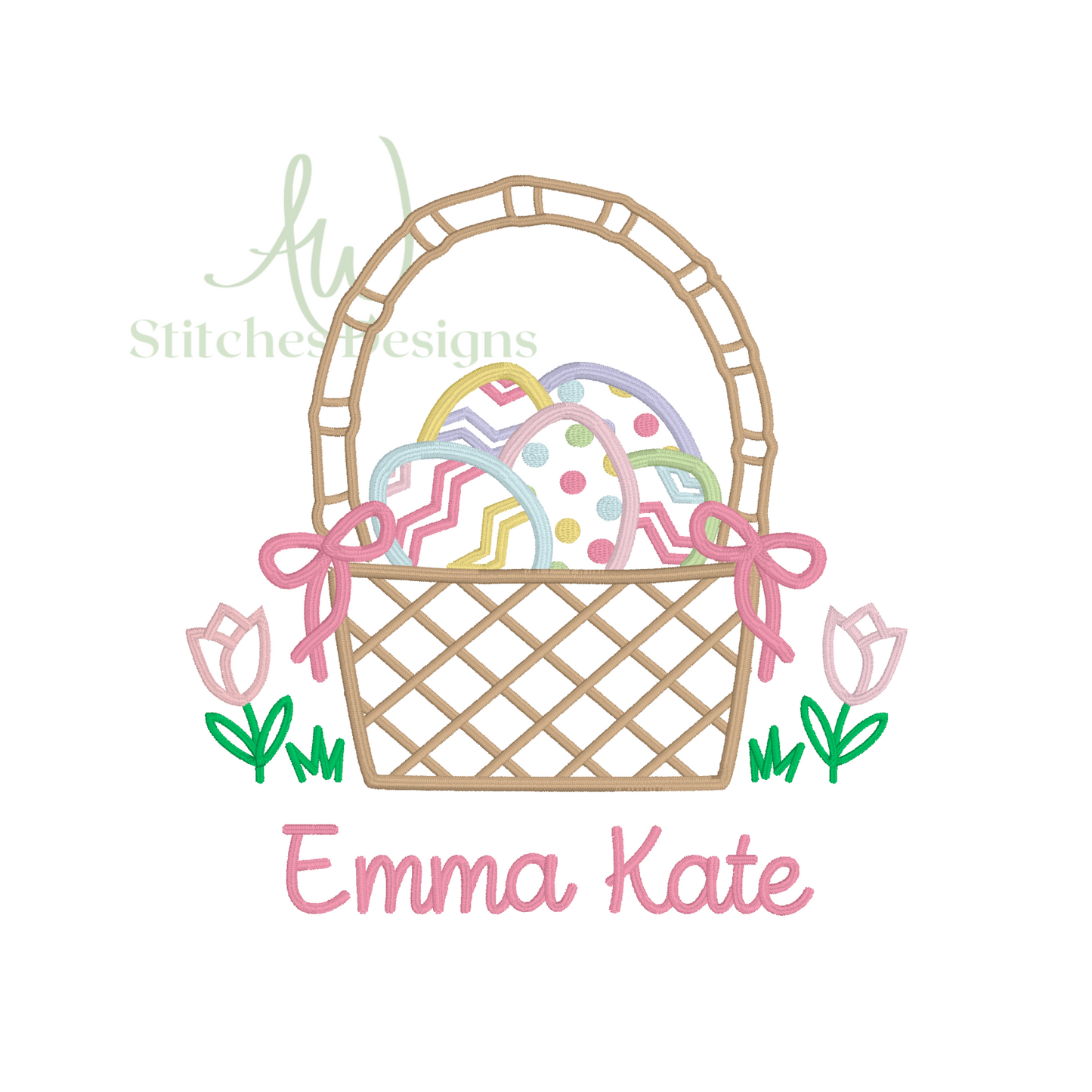 Easter Basket with Bow Satin Stitch Machine Embroidery Design File