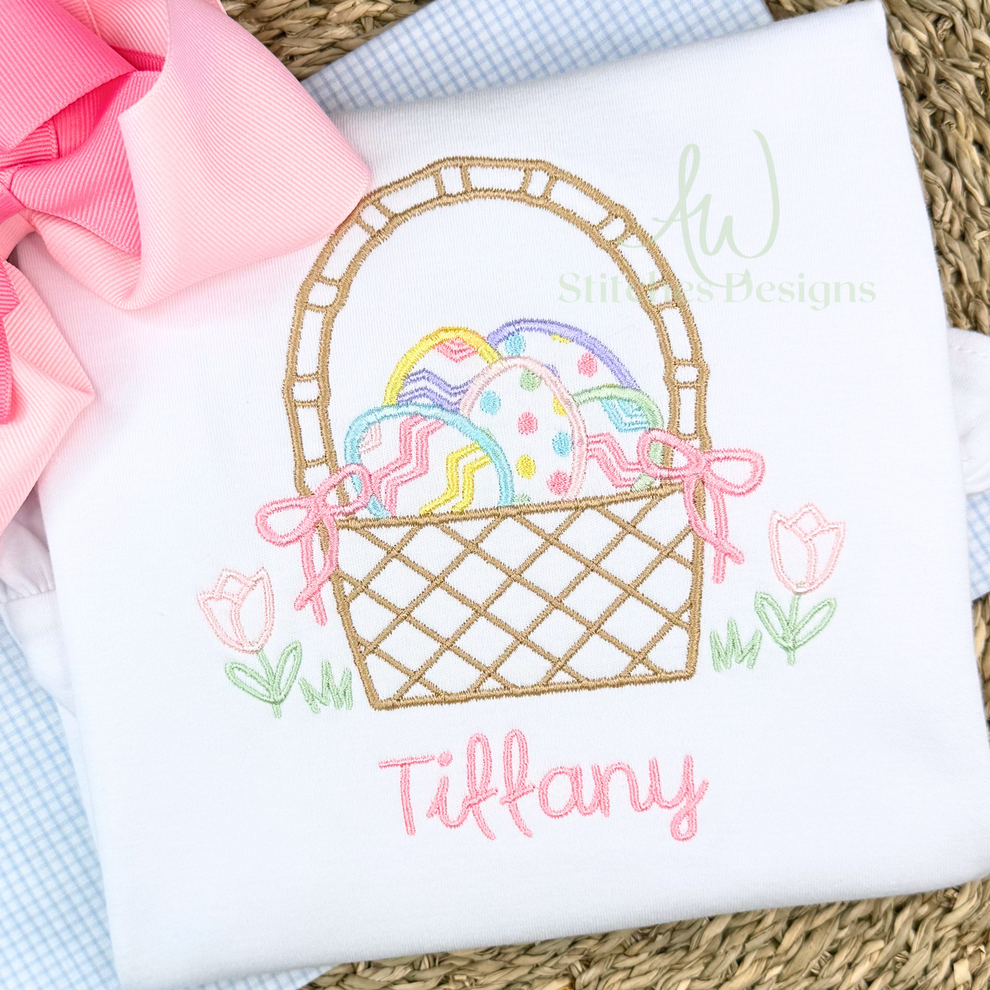 Easter Basket with Bow Satin Stitch Machine Embroidery Design File – AW ...