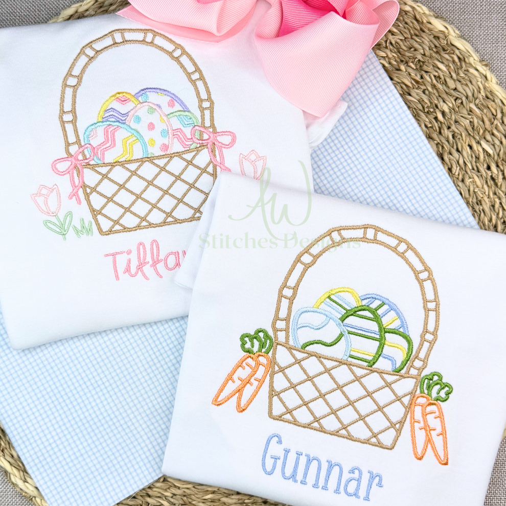 Easter Basket with Bow Satin Stitch Machine Embroidery Design File – AW ...