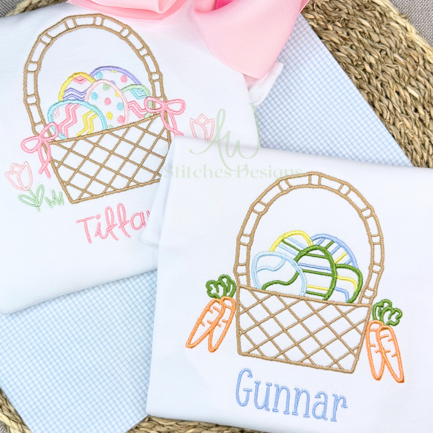 Easter Basket Satin Stitch Embroidery Design File