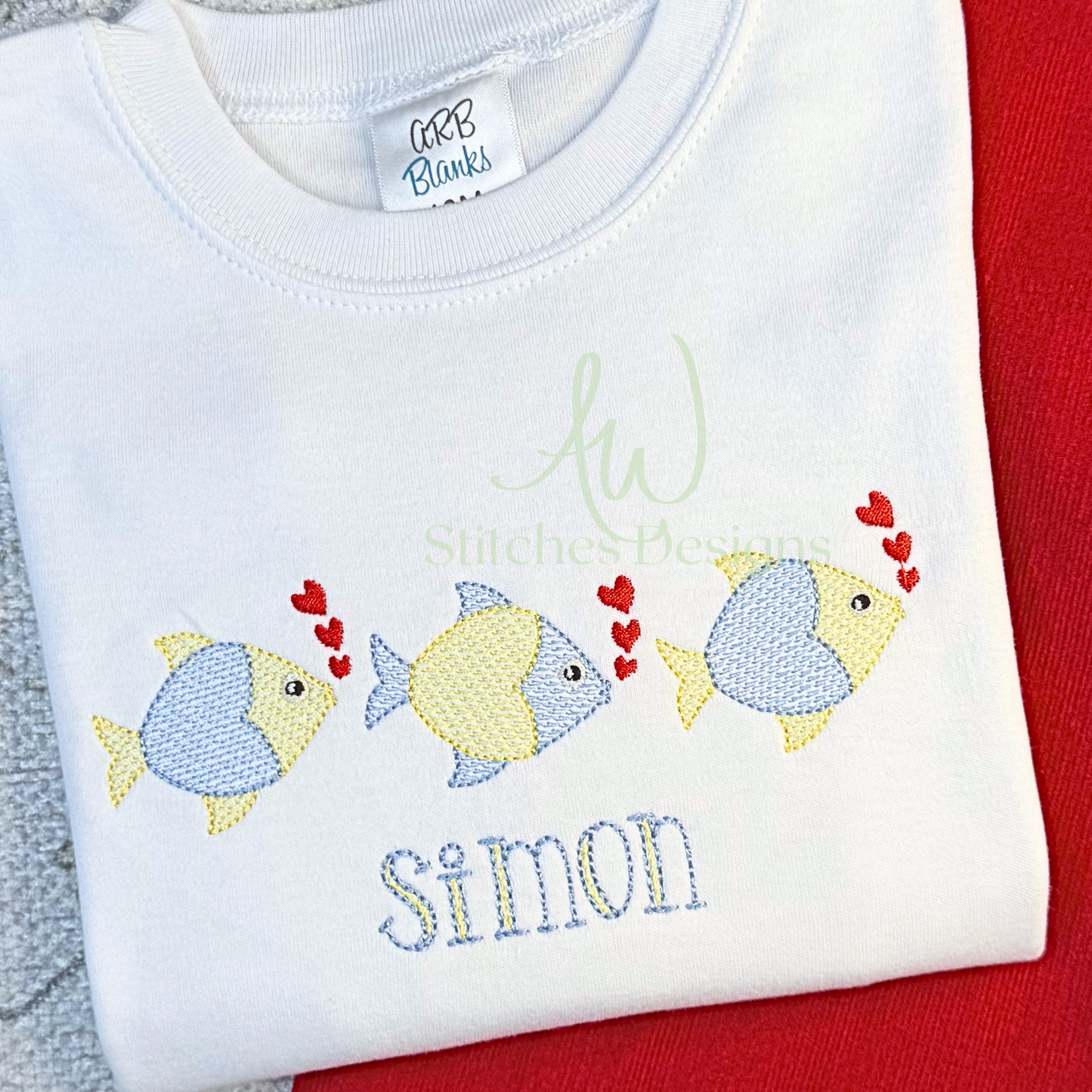 Heart Fish Trio, Valentine Trio Light Fill Stitch Machine Embroidery Design File