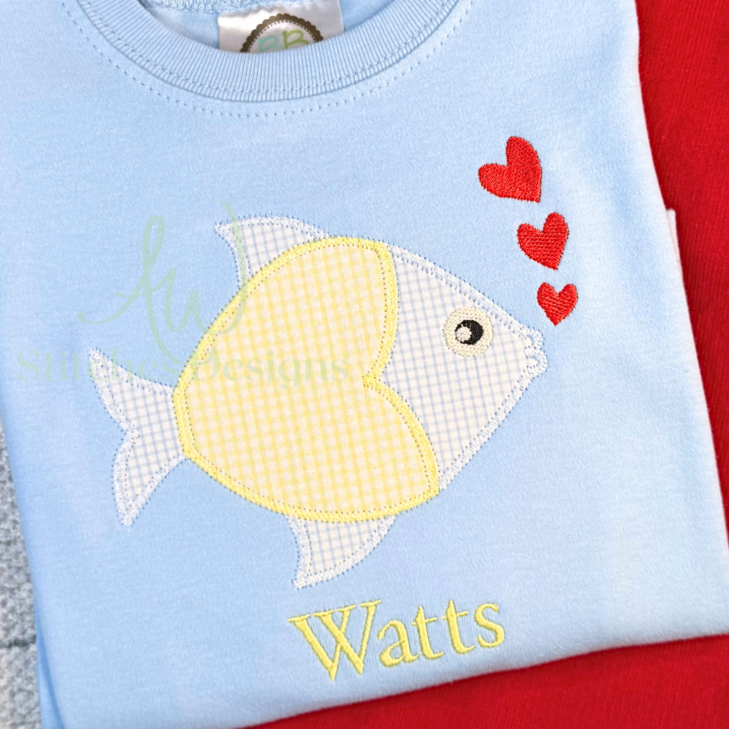 Heart Fish ZigZag Applique Machine Embroidery Design File