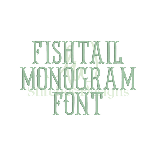 Fishtail monogram satin stitch font for machine embroidery design file 1.5"- 3.5" with BX