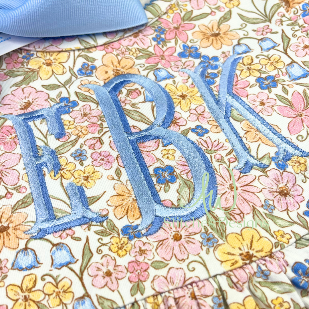 Shadow fishtail monogram satin stitch font for machine embroidery design file 1.5"- 3.5" with BX