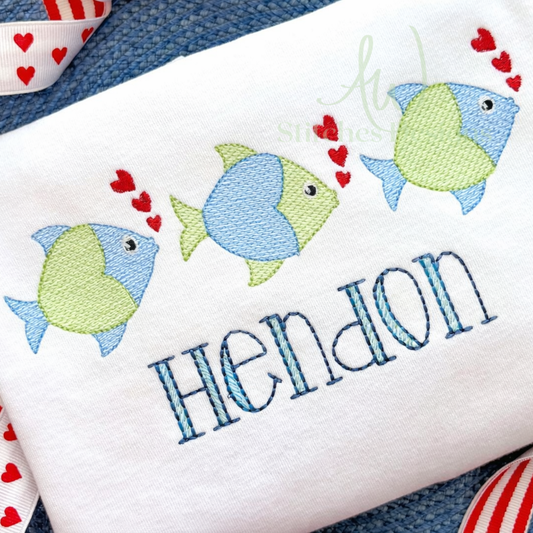 Heart Fish Trio, Valentine Trio Light Fill Stitch Machine Embroidery Design File