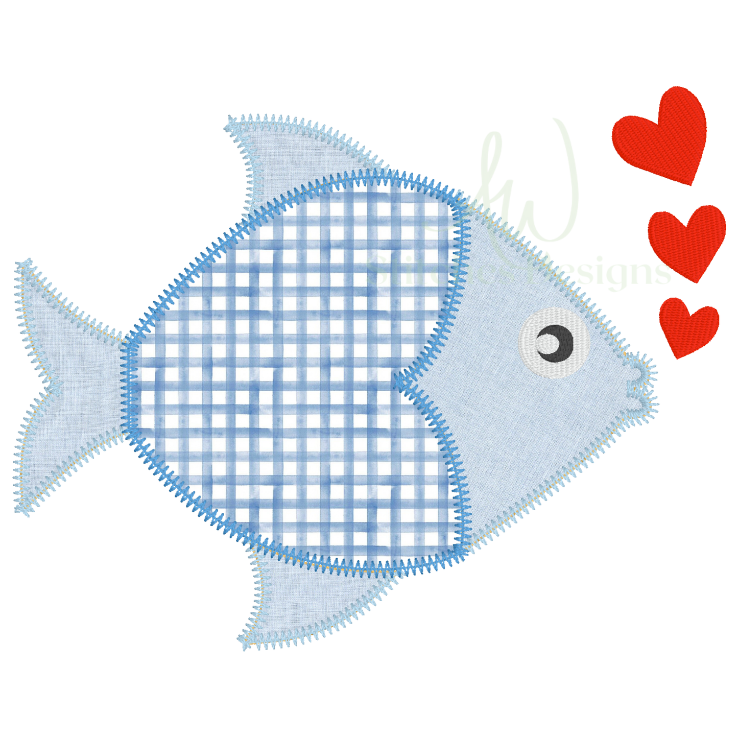 Heart Fish ZigZag Applique Machine Embroidery Design File