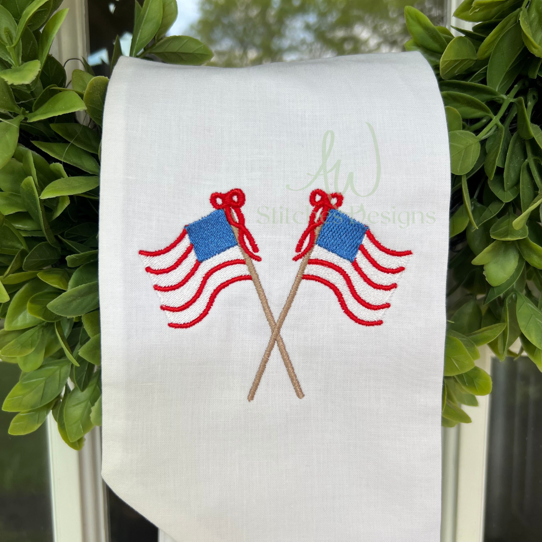 Patriotic American Flags with Bow Satin Stitch