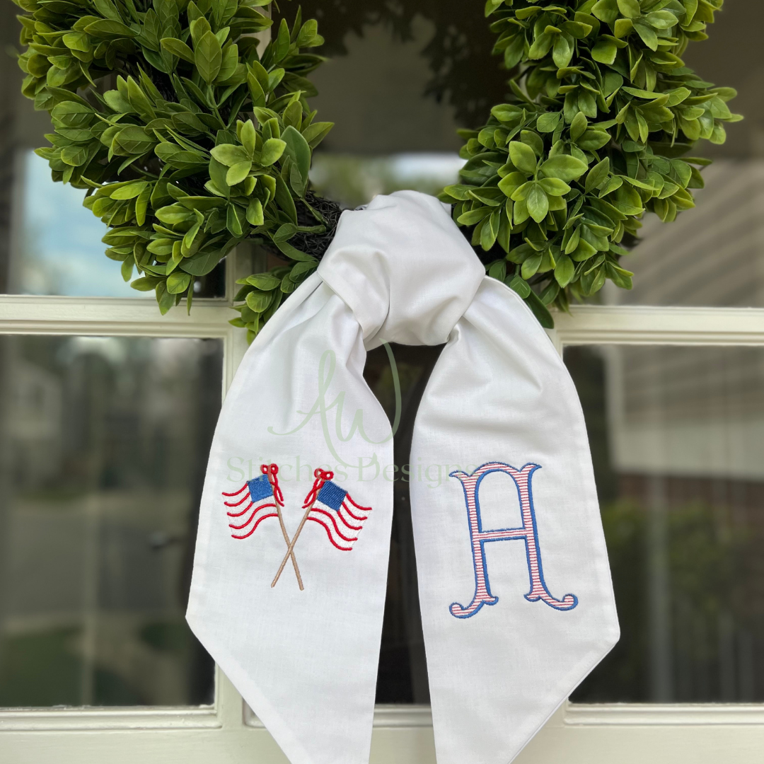 Patriotic American Flags with Bow Satin Stitch