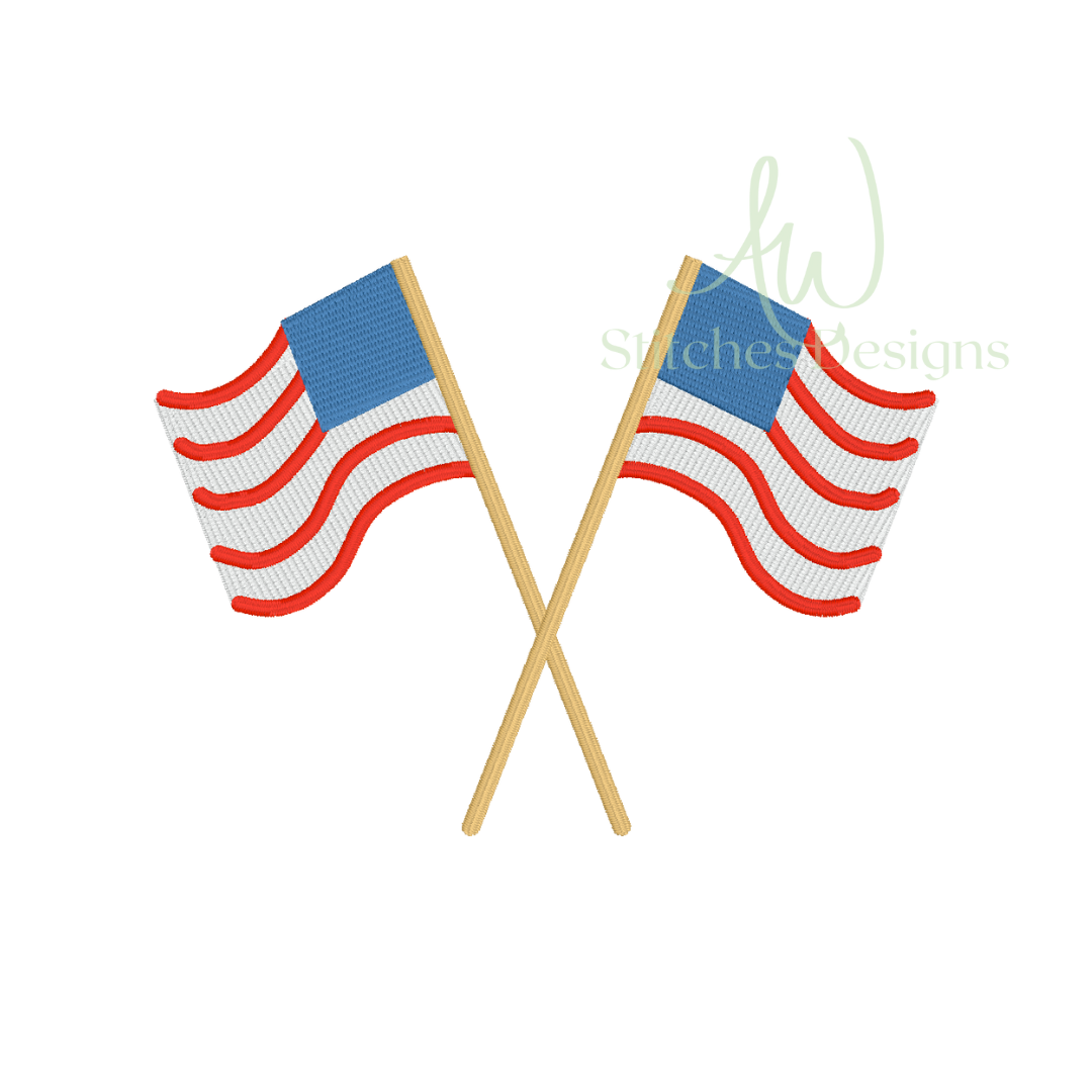 Patriotic American Flags Satin Stitch