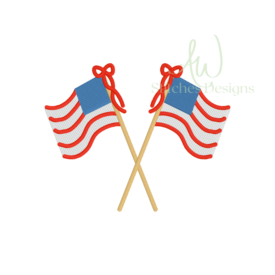 Patriotic American Flags with Bow Satin Stitch