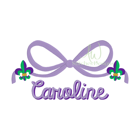 Mardi Gras Fleur de lis satin bow embroidery design