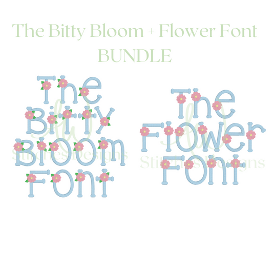 The bitty bloom satin stitch font & the flower font satin font BUNDLE