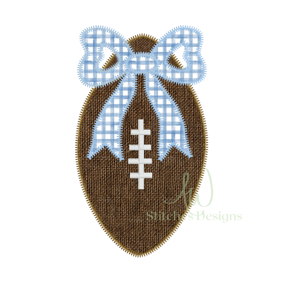 Football with bow zig zag applique machine embroidery design file