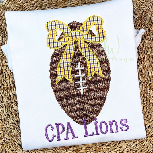 Football with bow zig zag applique machine embroidery design file