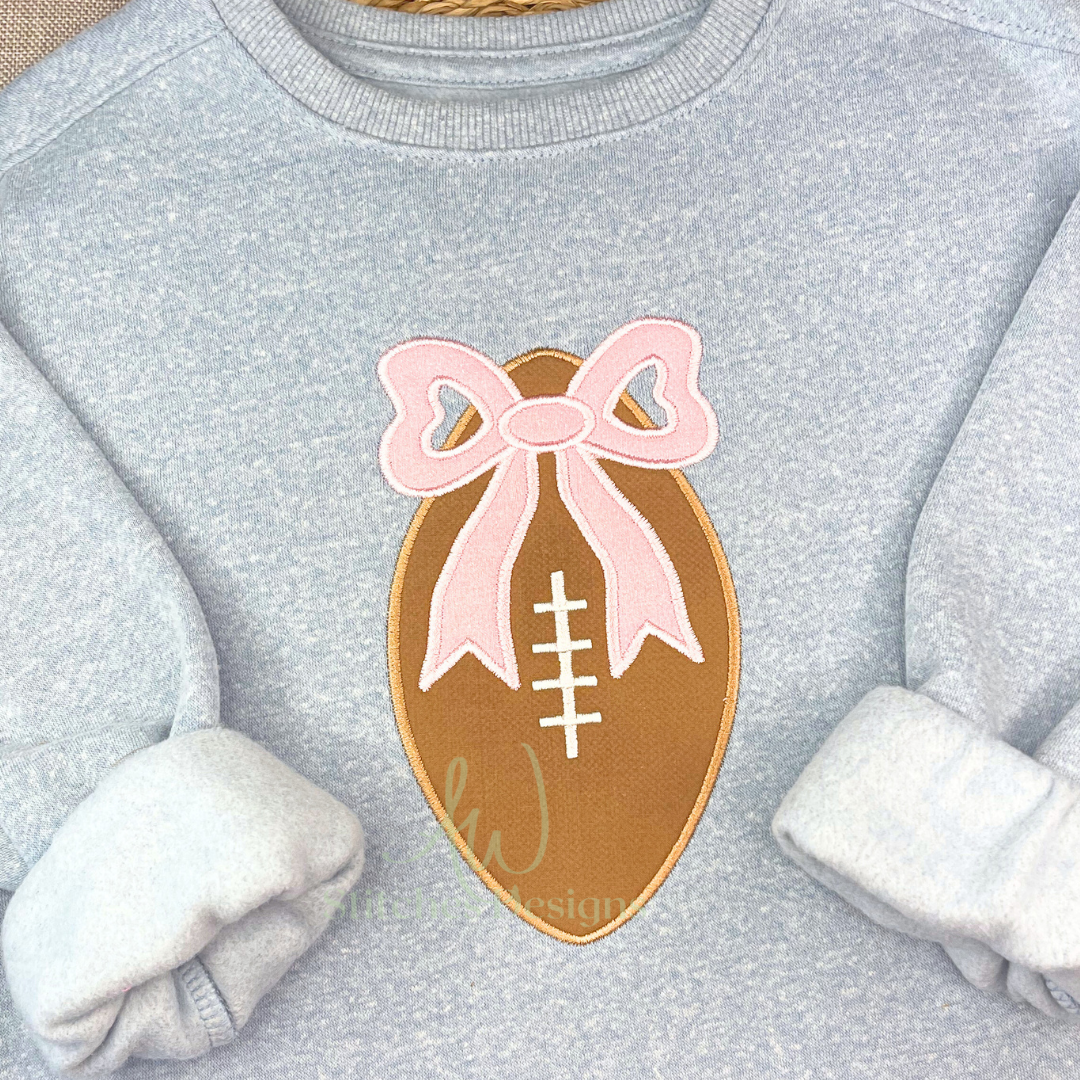 Football with bow satin stitch applique machine embroidery design