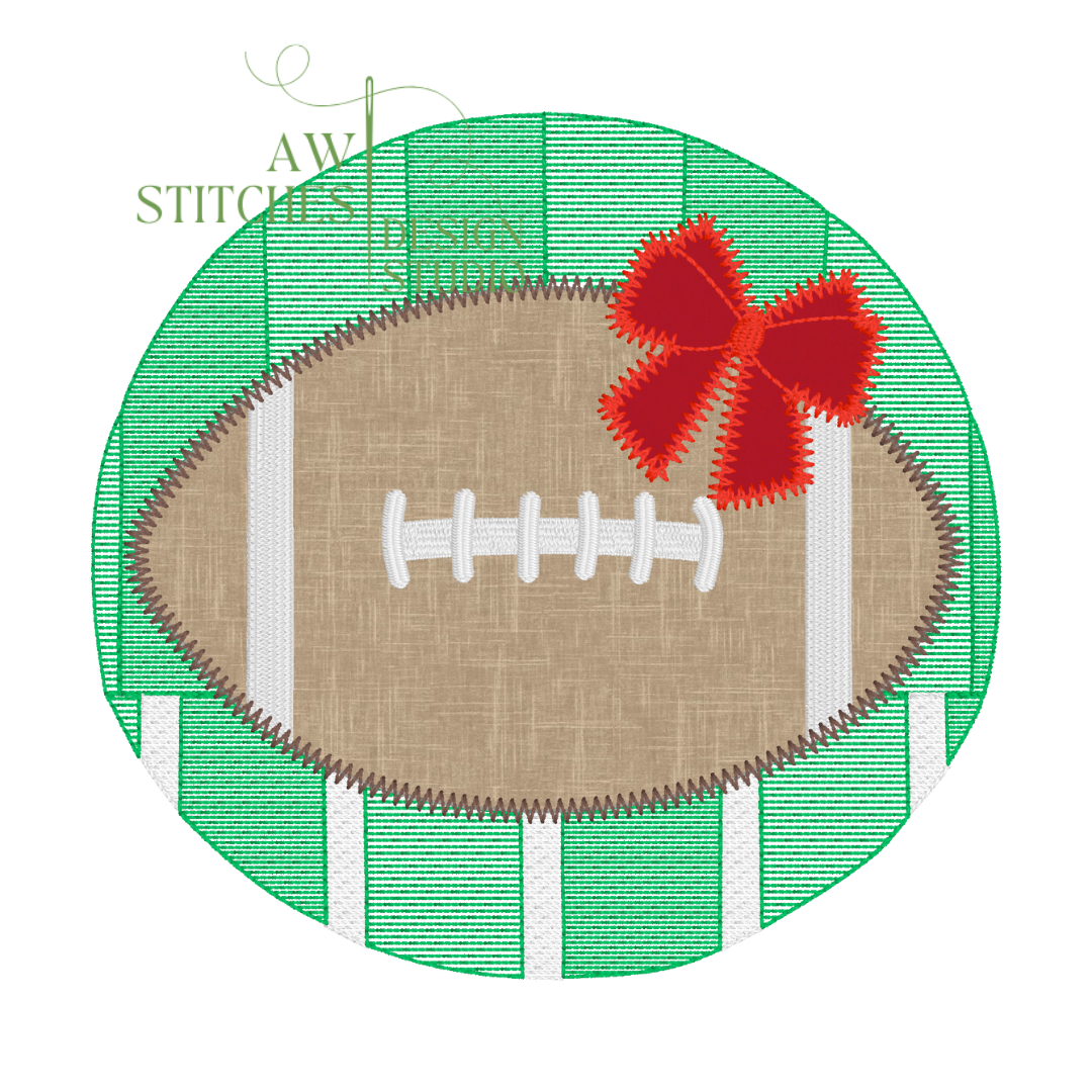 Football Circle Applique with Bow