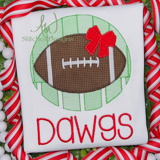 Football Circle Applique with Bow