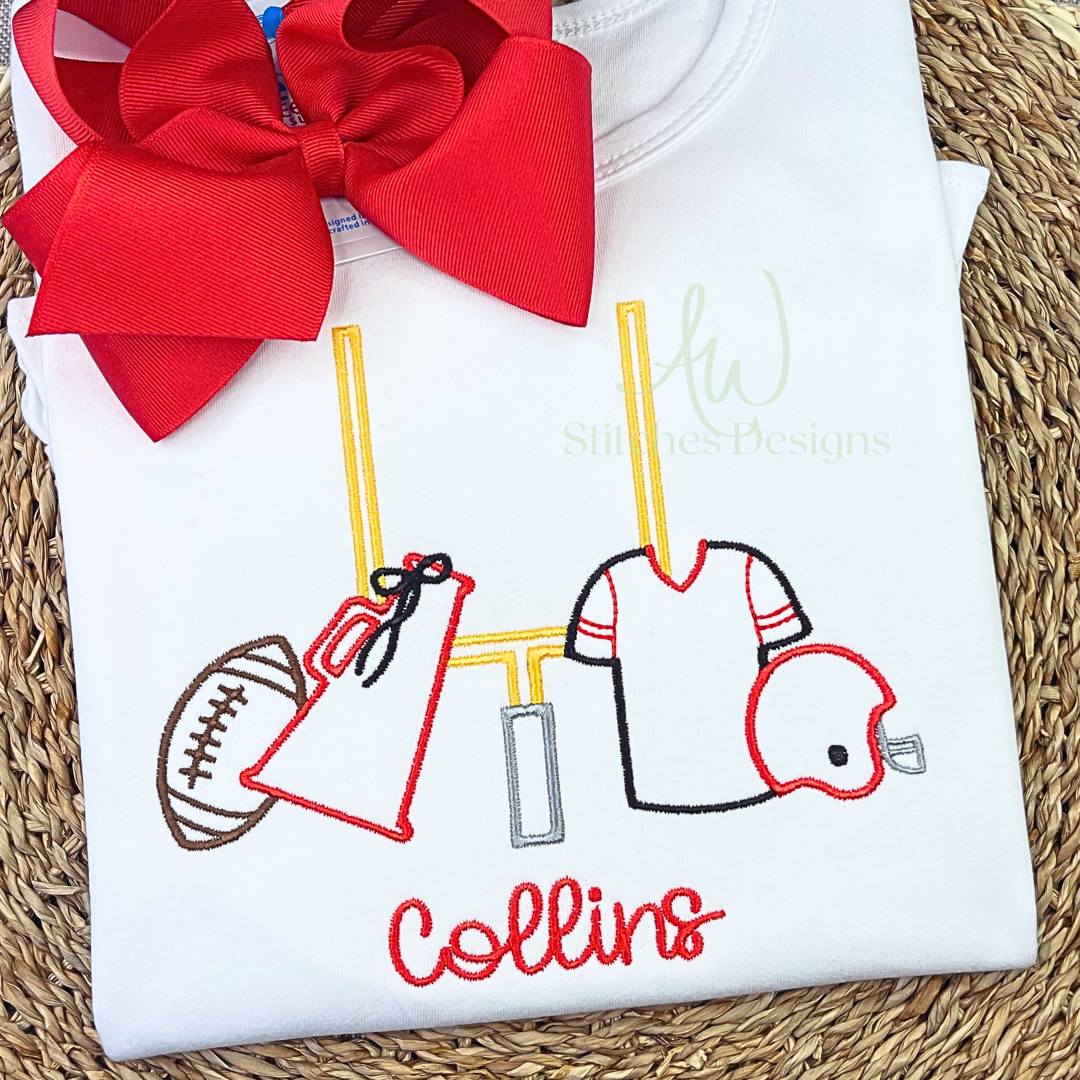 Football Jersey with Bow Cheerleader Trio satin stitch outline