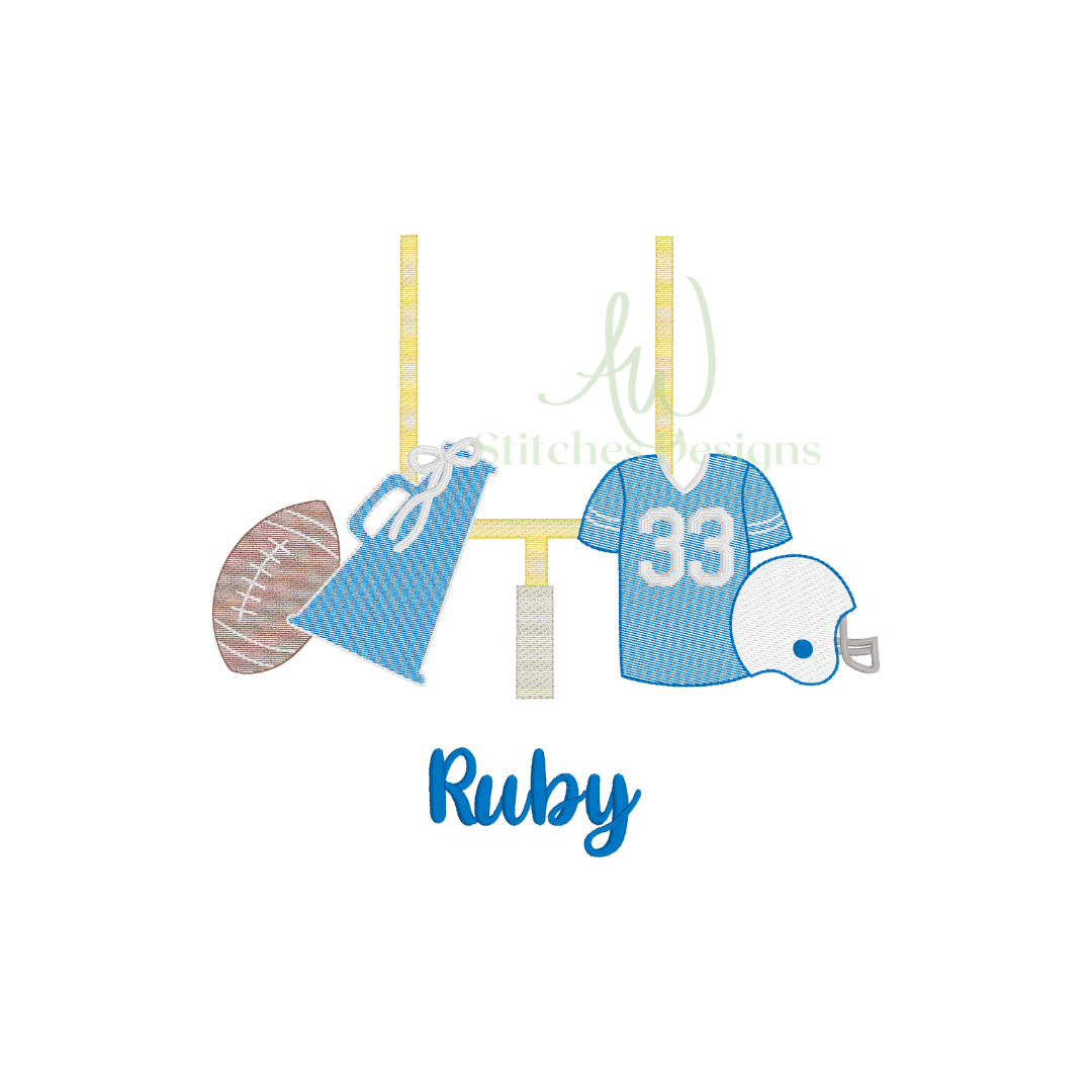 Football Jersey with Bow Cheerleader Trio sketch stitch outline