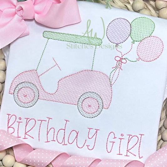 Birthday Golf Cart Sketch with Bow