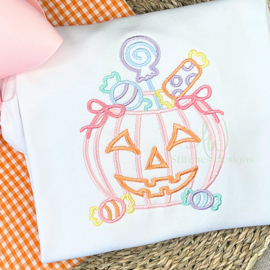 Halloween Trick or Treat Candy Bucket with Bow Satin Stitch - Embroidery Design