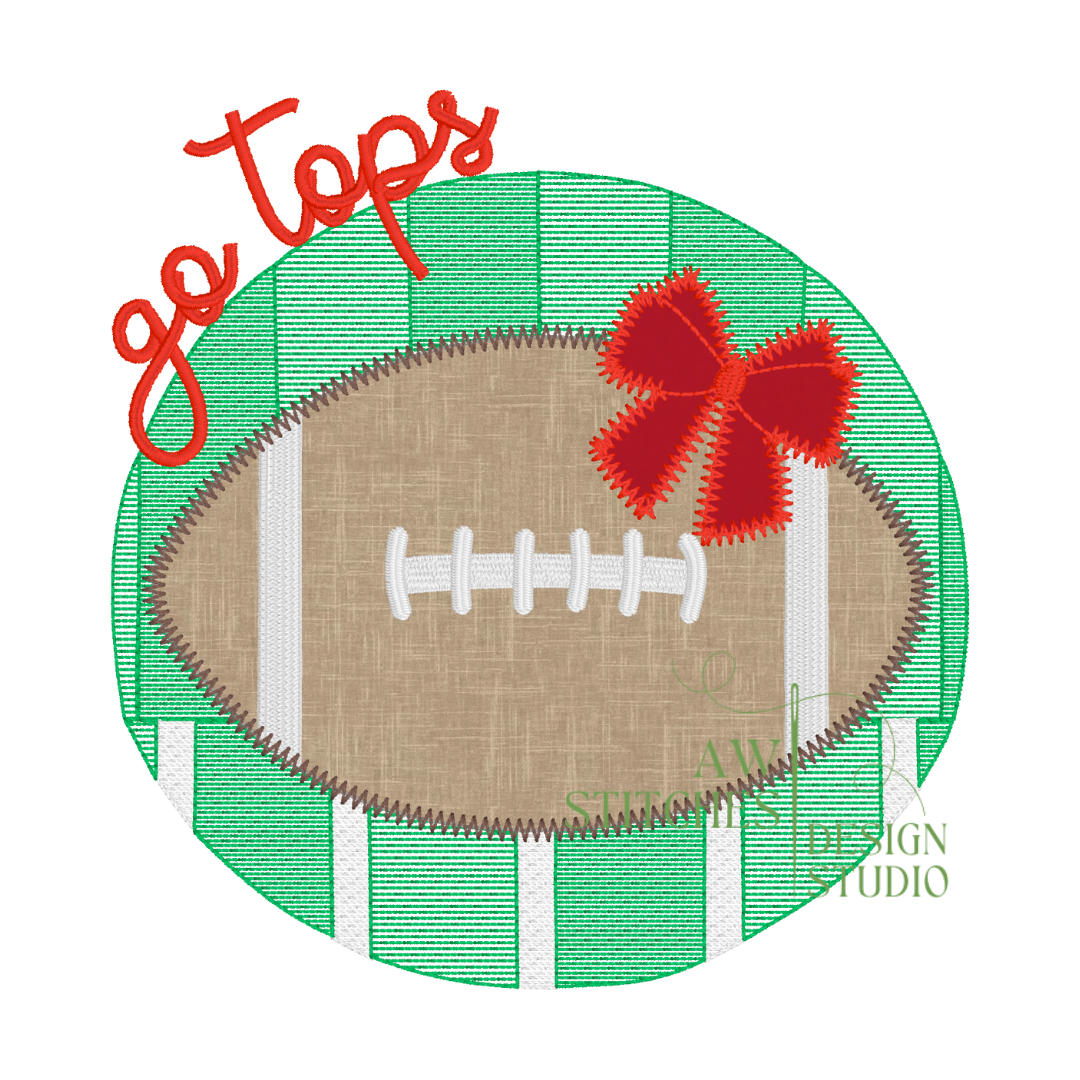 Football Circle Applique with Bow