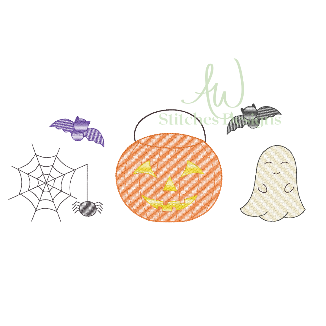 Halloween candy bucket trio sketch stitch machine embroidery design file