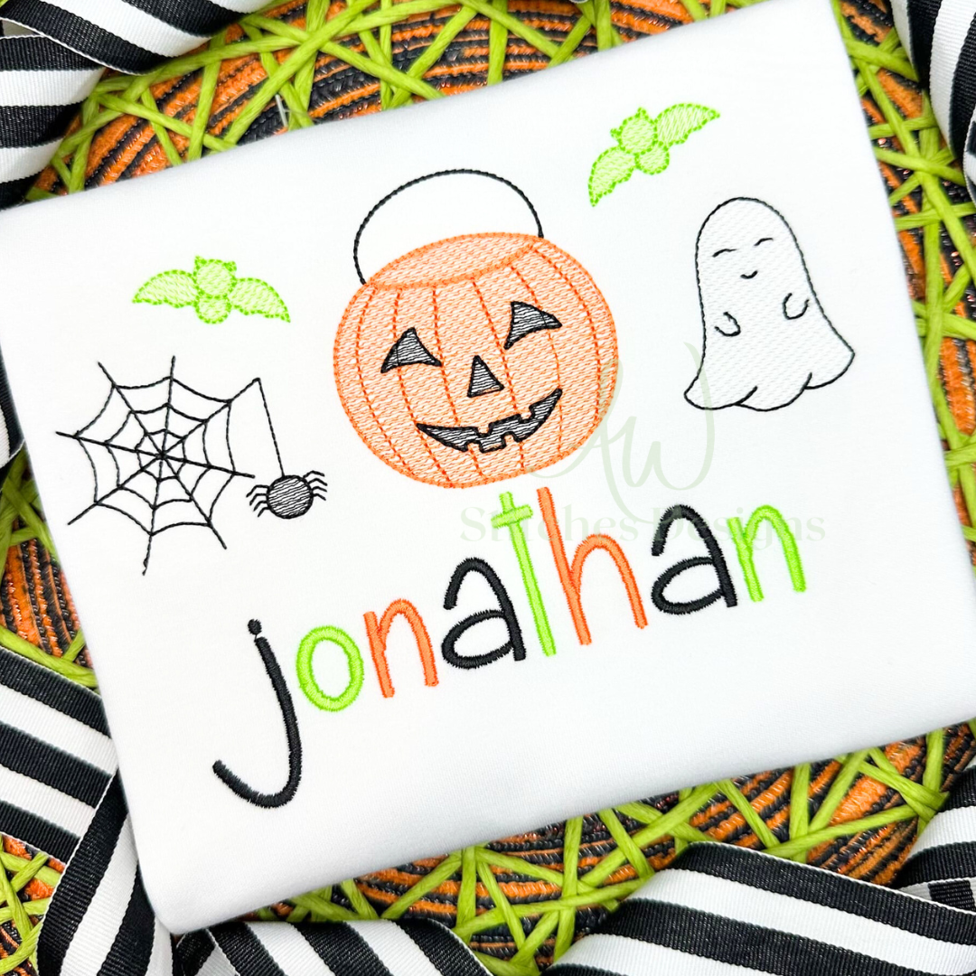 Halloween candy bucket trio sketch stitch machine embroidery design file