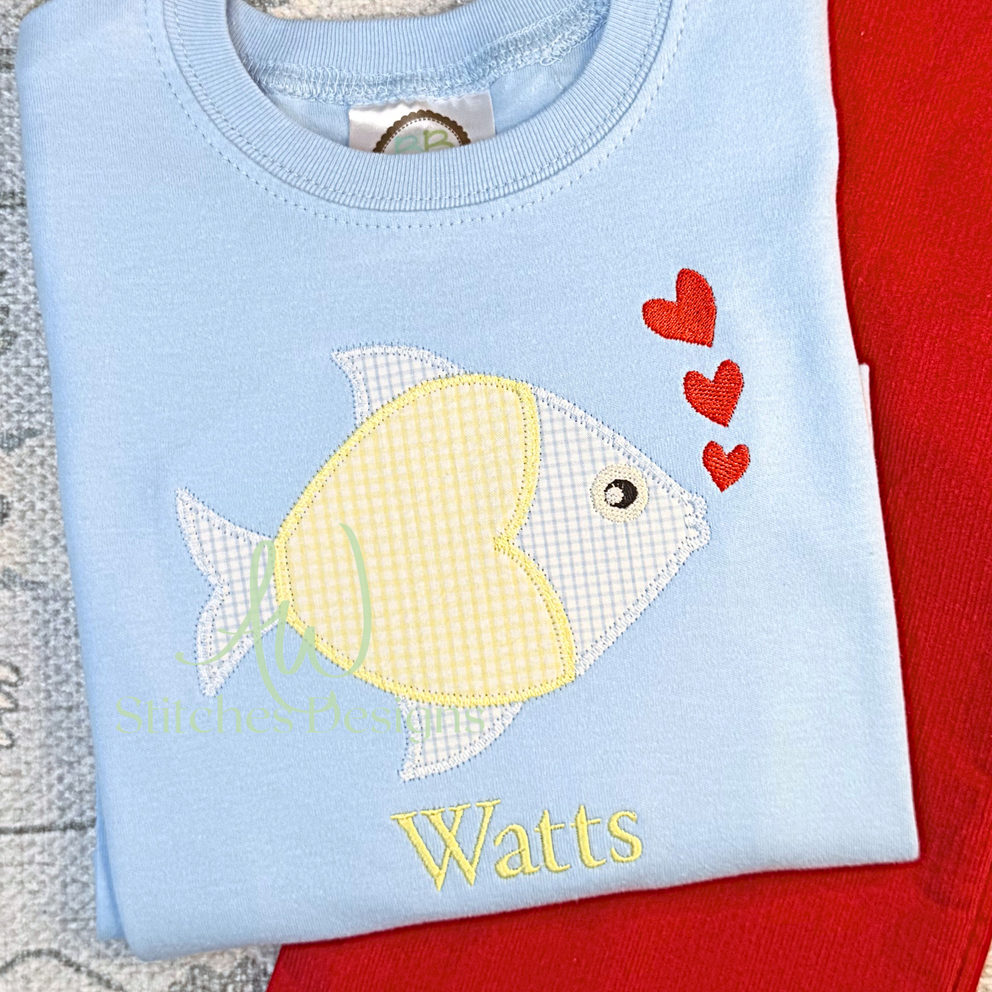 Heart Fish ZigZag Applique Machine Embroidery Design File