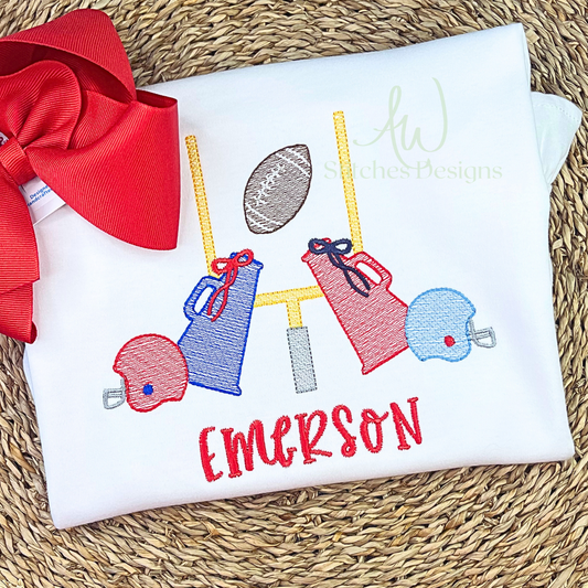 Football Game Day House Divided Cheerleader with bow sketch stitch