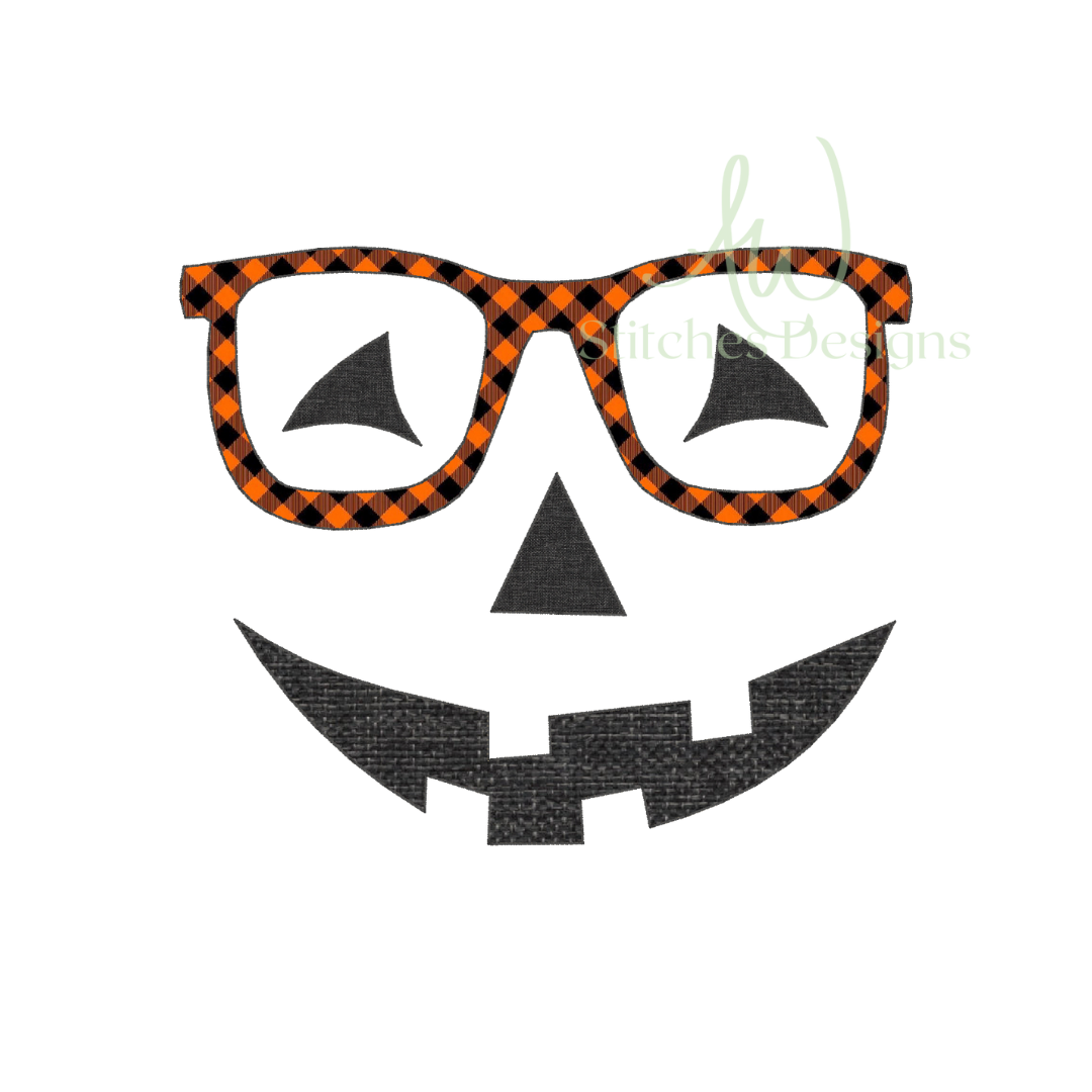 Jack o lantern pumpkin face with glasses bean stitch applique – AW ...