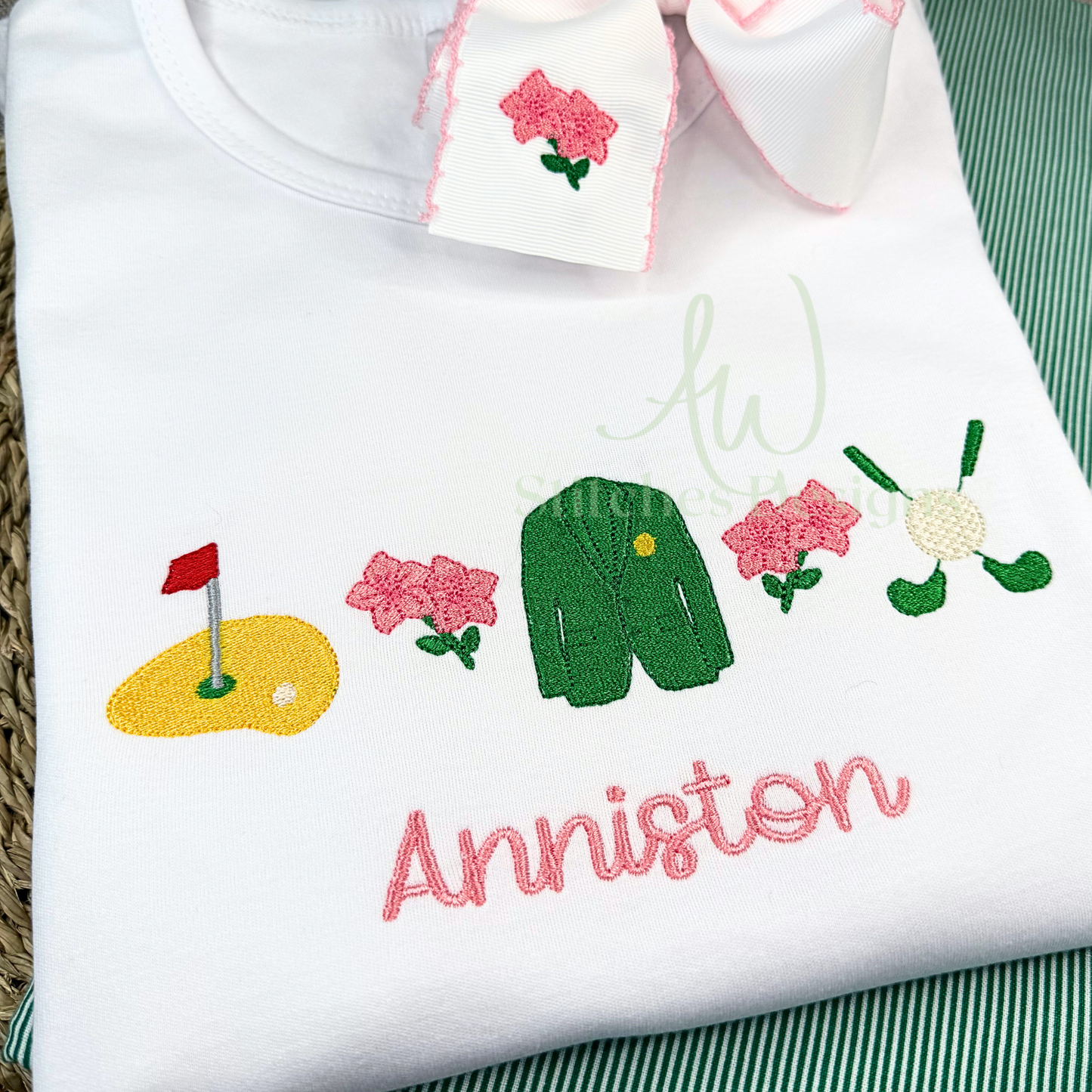 Golf Trio Golf Tournament Green Jacket with Azaleas Satin Stitch Golf Trio machine embroidery design