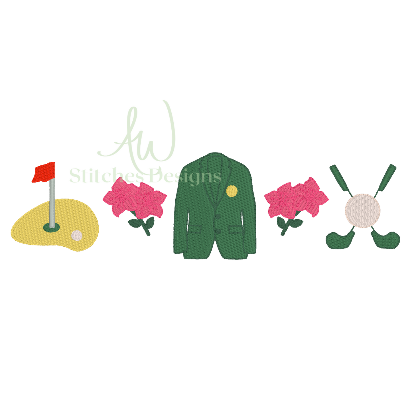 Golf Trio Golf Tournament Green Jacket with Azaleas Satin Stitch Golf Trio machine embroidery design