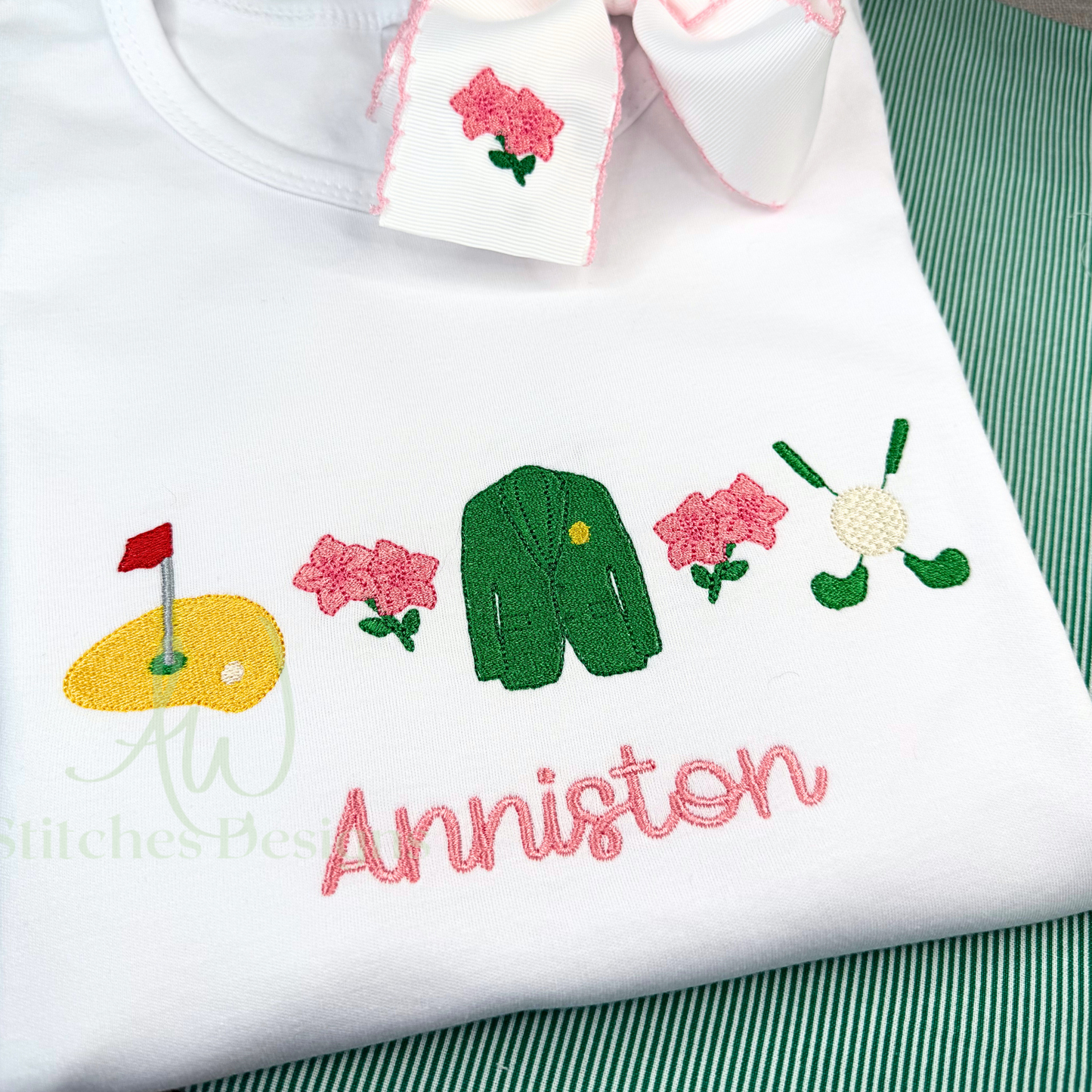 Golf Trio Golf Tournament Green Jacket with Azaleas Satin Stitch Golf Trio machine embroidery design