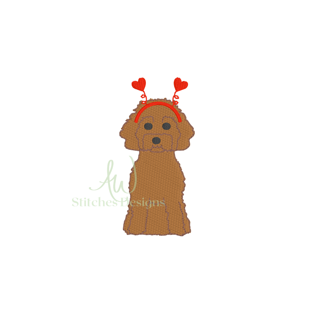 Mini Doodle Valentine puppy dog mini fill stitch machine embroidery design file