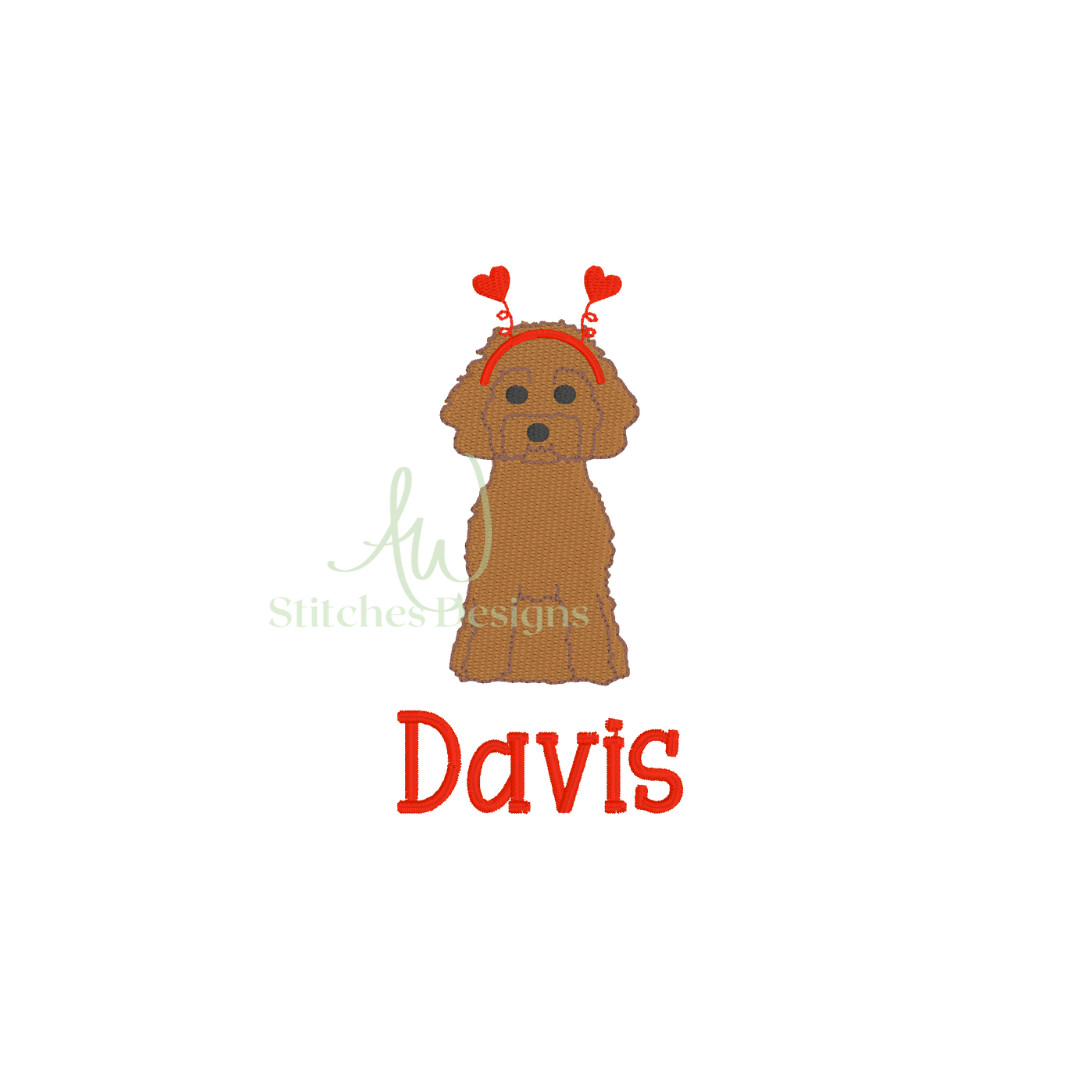 Mini Doodle Valentine puppy dog mini fill stitch machine embroidery design file