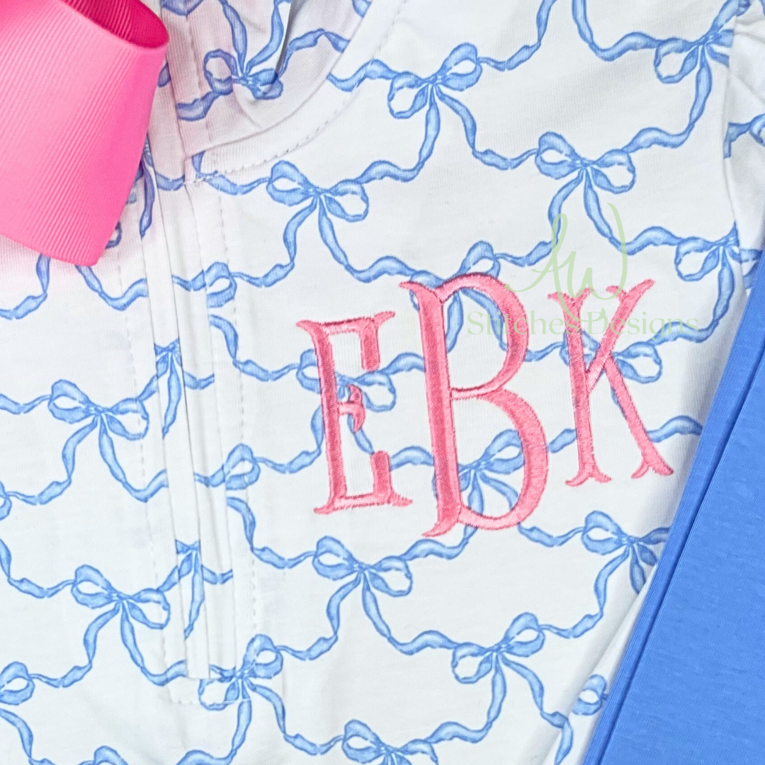 Fishtail monogram satin stitch font for machine embroidery design file 1.5"- 3.5" with BX