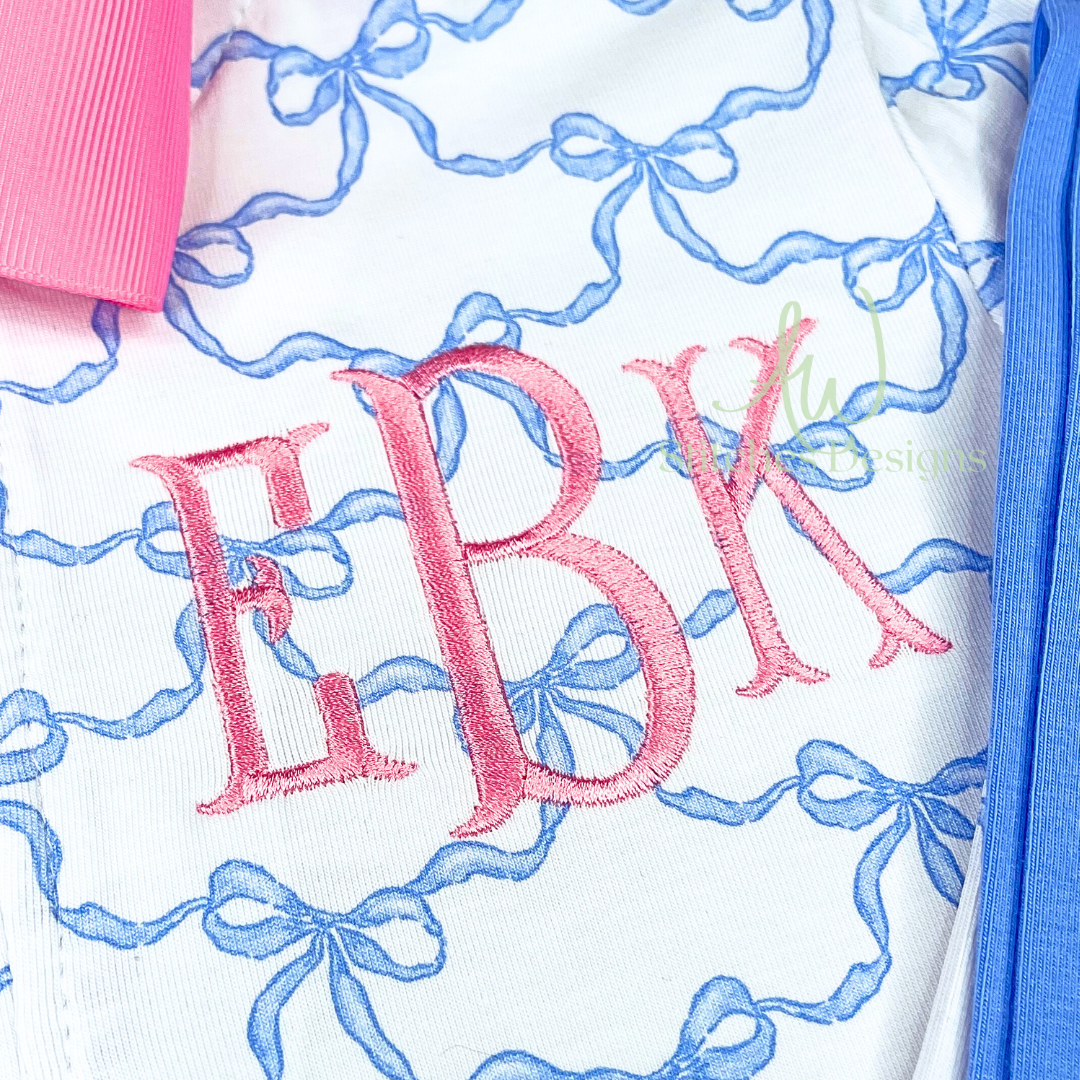 Fishtail monogram satin stitch font for machine embroidery design file 1.5"- 3.5" with BX