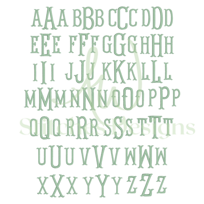 Fishtail monogram satin stitch font machine embroidery design with BX ...