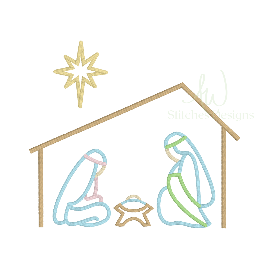 Christmas Nativity Satin Outline