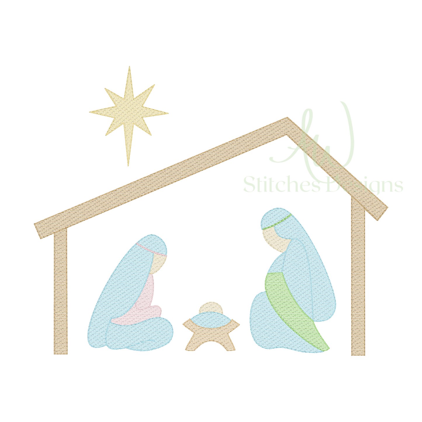 Nativity Christmas manger light fill sketch stitch machine embroidery design file