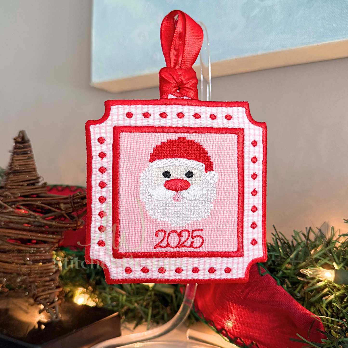 In the Hoop square french knot Christmas ornament