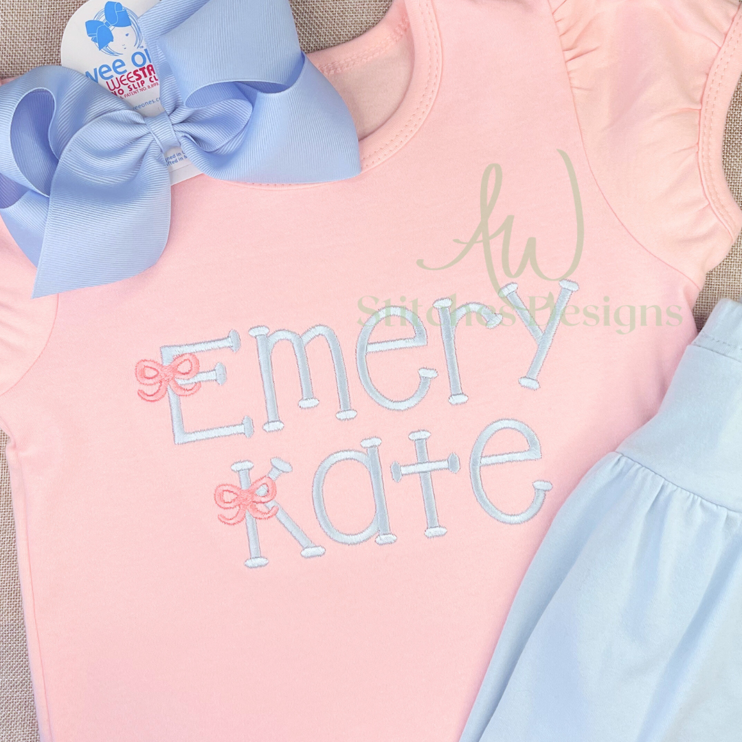 The bitty bow satin stitch font & the playful print satin font BUNDLE AW Stitches Designs