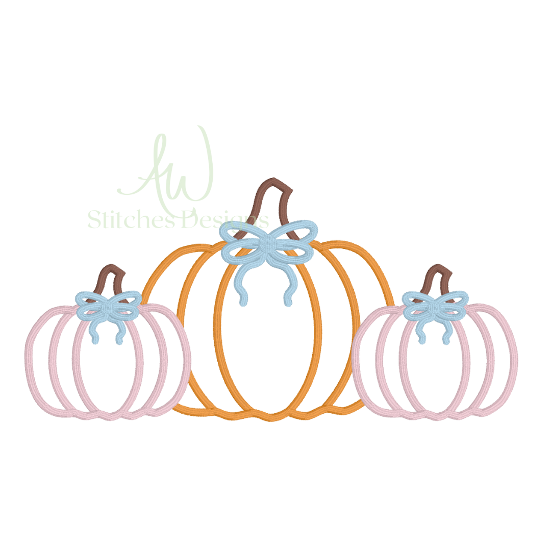 Pumpkin trio with bow satin stitch