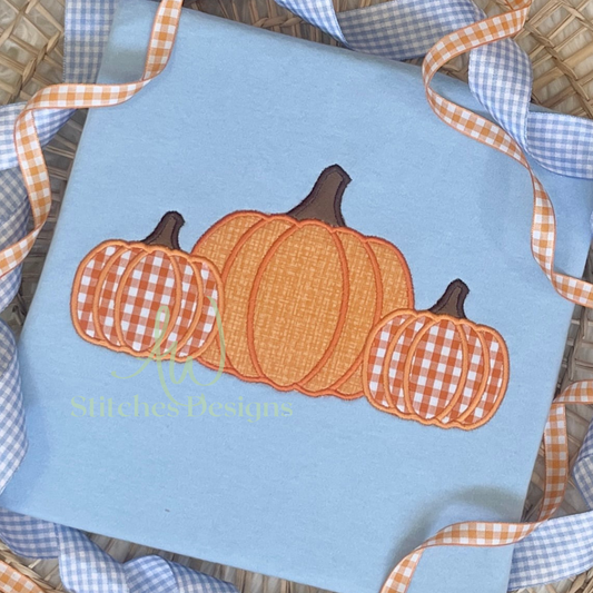 Pumpkin trio satin stitch applique machine embroidery design file