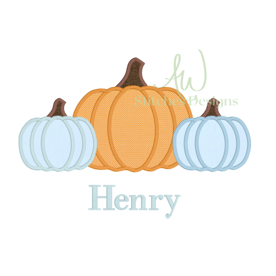 Pumpkin trio satin stitch applique machine embroidery design file