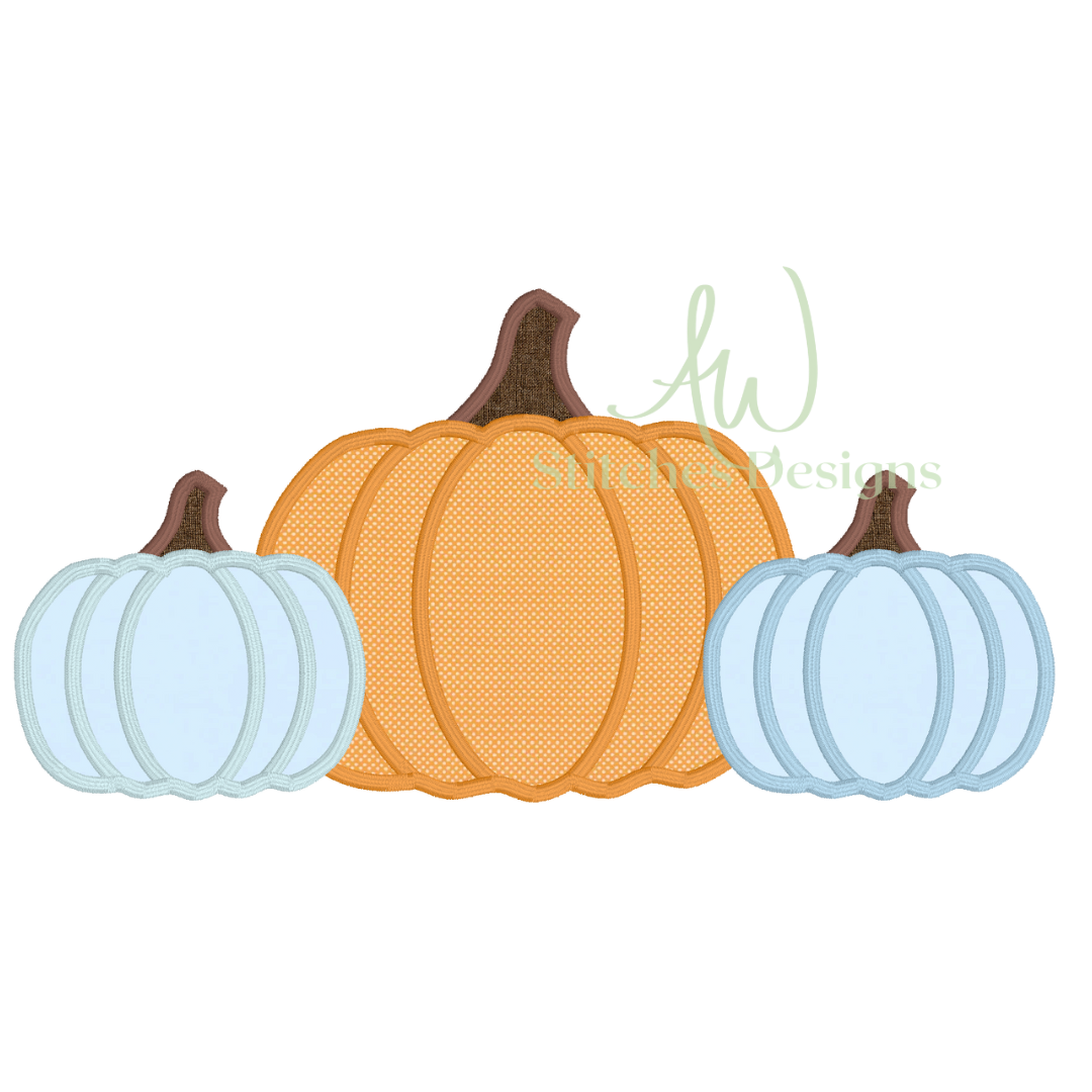 Pumpkin trio satin stitch applique machine embroidery design file