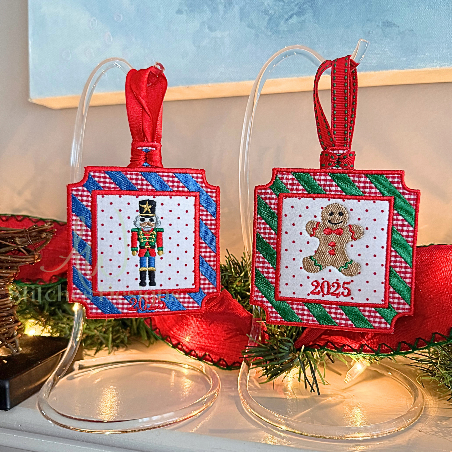 In the Hoop Square Stripe Christmas Ornament