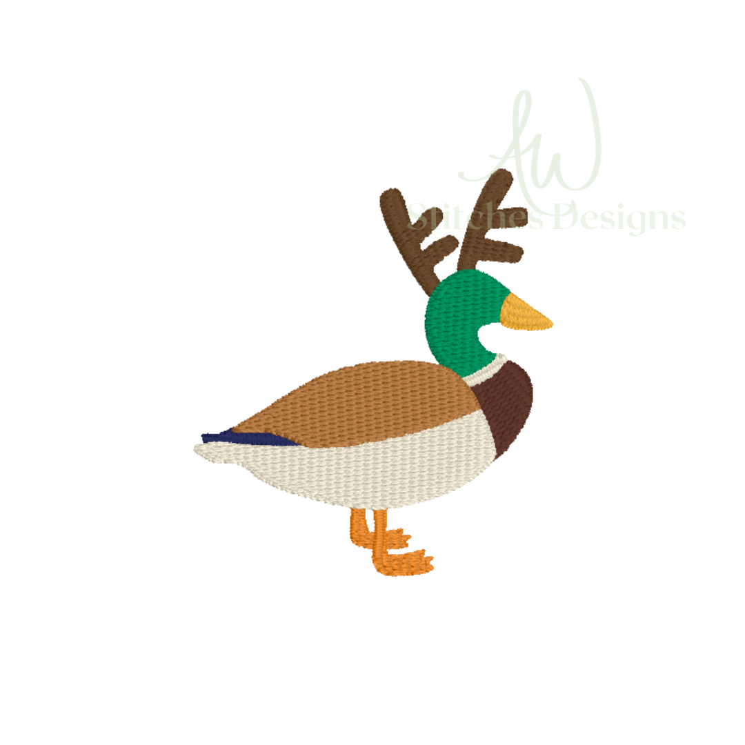 Christmas Reindeer Mallard Duck Mini Fill Stitch Embroidery Design File